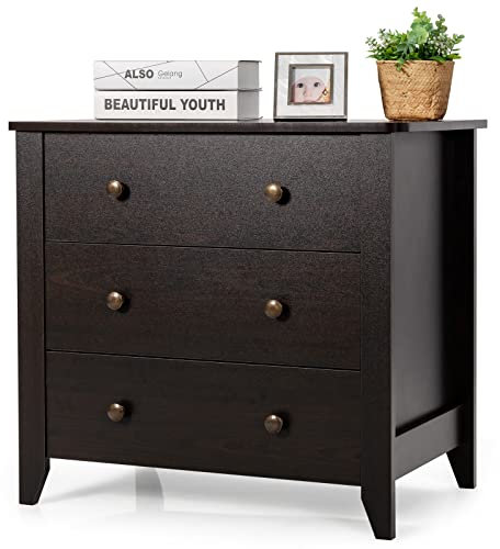 GIANTEX Vintage Kommode mit 3 Schubladen für Zuhause, stilvolle Kommode mit 6 runden Metallgriffen, Nachttisch aus Holz, Kommode für Schlafzimmer (braun)