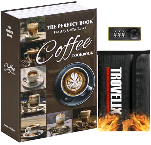 Buchtresor mit Zahlenschloss, Versteckter Safe (9,5 x 6,2 x 2,2 Zoll) mit feuerfester Tasche, Secret Diversion Safe, Hohlbuchbox Versteckte Aufbewahrung, Geldtresor für Bargeld (Kaffee)