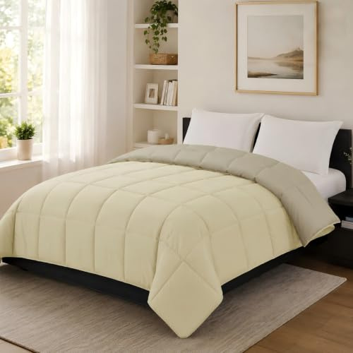HOMEYA - Edredón de Fibra 170 gr/m2 - Edredón Relleno Nórdica Reversible de Dos Colores Cama 150, 240 x 220 cm - Suave, Transpirable, Ligera, 100% Poliérster, Beige y Camel