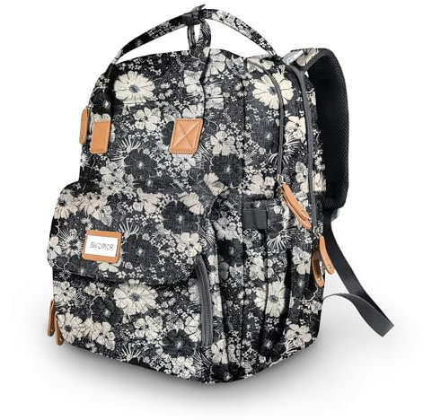 SNDMOR Rucksack Wickelrucksack, Wickelrucksack Lässigs, Hohe Kapazität Baby Wickeltaschen Geeignet Zum Reisen, Einkaufen und Spazierengehen(Blumen)