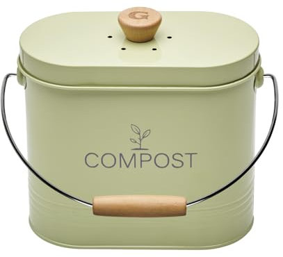 Compostador de cocina ovalado de metal con filtro de 3 litros
