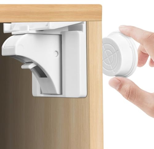 Zhufas 12 serrature per cassetti con 3 chiavi, serratura magnetica invisibile, sicurezza per armadio e cassetto, senza trapano e viti necessarie, bianco