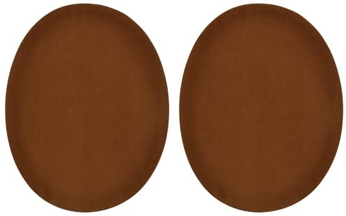 celloexpress Chestnut Brown Faux Suede Elbow Patches Iron-On (2 Pairs) | 140mm x 110mm Oval Patch for Knees Repair Jacket Jumper DIY Clothing