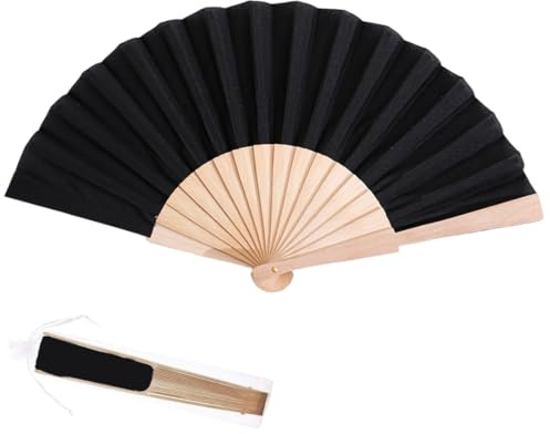 AFCJLTO Ventilatore Matrimoni Cinese Giapponese Ventaglio Bambù Pieghevoli, Ventilatore Mano Tenuto Arredamento Ventaglio Tascabile Ventaglio Borsetta Ventaglio Pieghevole Damigella Onore(Nero)