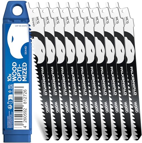 FALKENWALD® Säbelsägeblätter 10-tlg für Holz – S644D HCS - Für Hart- & Weichholz, MDF, OSB, Laminat & Bauholz - Extra scharfe Zähne - Kompatibel mit Bosch, Makita, Einhell u. v. m.