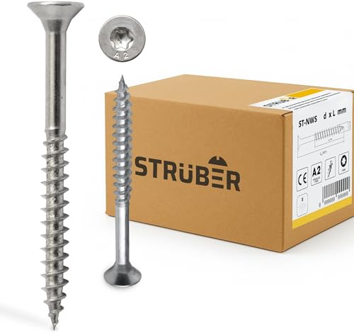 STRÜBER Universalschraube aus Edelstahl rostfrei A2 mit Senkkopf & Torx-Antrieb (5,0 x 40 mm / 200 Stk.) - Holzschraube - Spanplattenschrauben - Teilgewinde - TX-Bit inkl. - ETA
