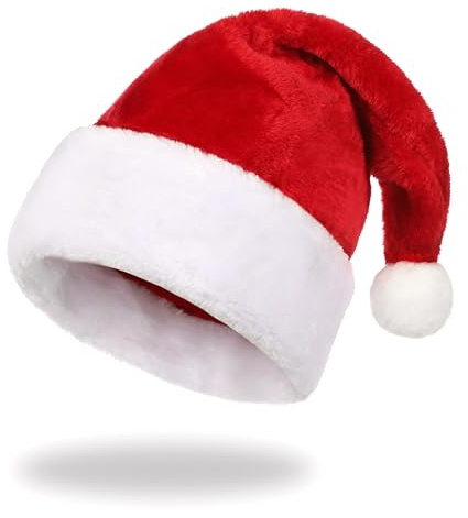 Nordstern Weihnachtsmütze für Erwachsene - Rot Weiße Nikolausmütze, Bommelmütze mit Plüsch Rand für Weihnachtsfeiern und Weihnachtsmann Kostüm