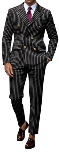 Generisch Traje de rayas de dos piezas para hombre casual chaqueta de doble botonadura y pantalón graduación novio corte ajustado traje de hombre negocios boda moderno trajes chaqueta pantalones de