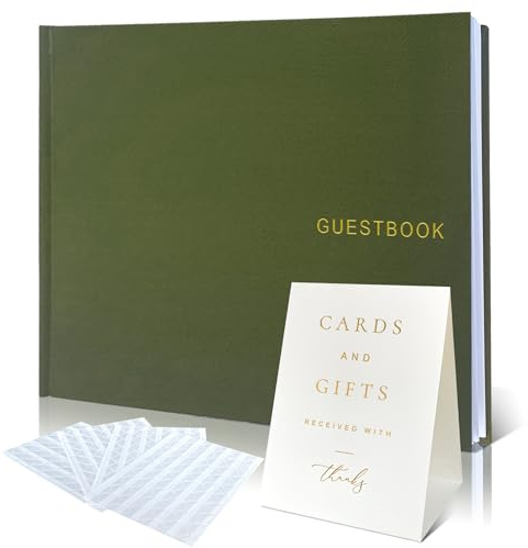 LADY&HOME Linen Wedding Guest Book for Wedding Reception-Guestbook to Sign in,Baby Shower Guest Book,Photo and Polaroid Guest Book for Bridal Shower (Emerald Green)