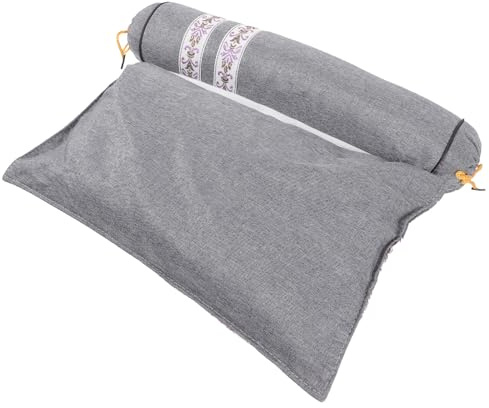 NUOBESTY Herbal Neck Roll Pillow Filling, Detachable Linen Cover, Cervical Spine Support Cushion for Home Use, Gray Neck and Lumbar Massage Pillow