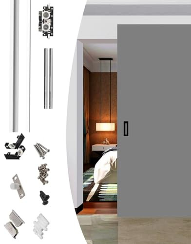 Binario per Porta Scorrevole Binario Invisibile per Porta Scorrevole 80 90 100 150 180 cm, Kit Ferramenta per Guida Cancello Ghost con Chiusura Ammortizzata, Cursore per Porta(80cm/31.4inch/2.6ft)