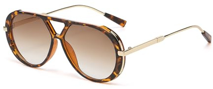 GNOLONG Oversize Pilota Occhiali da Sole per le Donne Degli Uomini Alla moda Retrò Grande Cornice Occhiali da sole Vintage 70s 90s (Leopardo Sfumato Marrone)