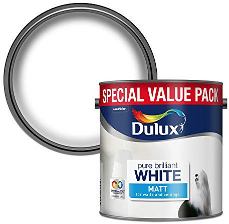 Dulux Walls & Ceilings Matt Emulsion Paint - Pure Brilliant White - 3L