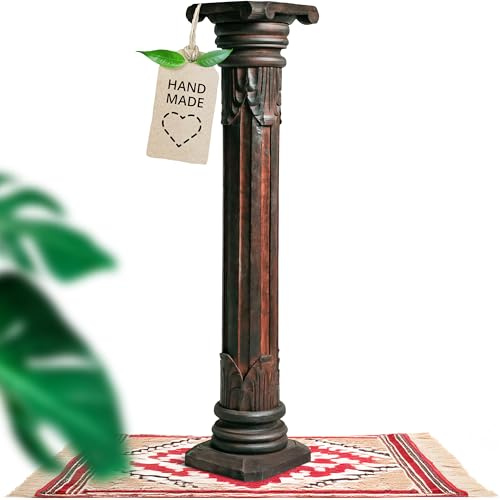 livasia edle Blumensäule Holz im Antik-Look – 100cm – Dekosäule aus Albiziaholz, Handgefertigt, Nachhaltig und Einzigartig aus Bali, Perfekt für Wohnzimmer, Flur oder Garten (Braun)