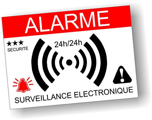 Decooo.be - Autocollants dissuasifs Alarme - Surveillance électronique - Lot de 10 - Dimensions 7,4 x 5,2 cm