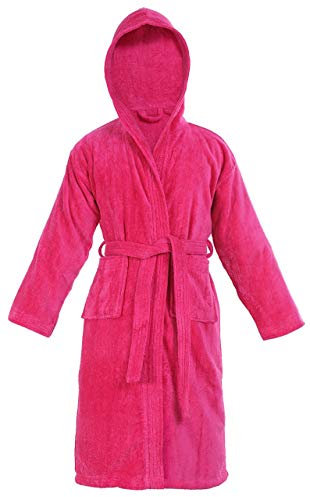 Sapphire Collection Kids 100% Cotton Bathrobe Hooded Terry Towelling Shawl Collar Bath Robe Bath Robe Dressing Gown 7 Colours Age 8-14 (Age 8-10, Fuchsia)