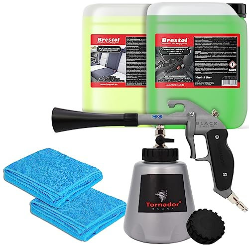 Brestol TORNADOR BLACK Z-02RS mit Feder Impuls-Technik, 5L Kunststoff- & Lederreiniger, 5L Polsterreiniger, 2x Mikrofasertuch