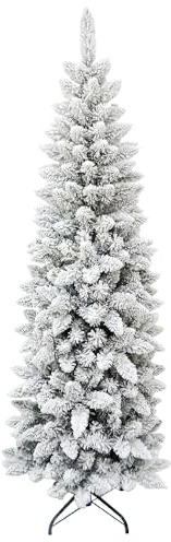 Maury's Albero di Natale Artificiale Extra Slim Innevato Sintetico 180cm Realistico con 479 Rami Folto Effetto Realistico Decorazione Natalizia