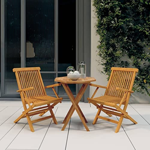 Tidyard 3-TLG. Trädgård matgrupp Bistro-set, balkongmöbler, set, trädgårdsset, vikbart bistrobord med 2 stolar för balkong, trädgård, terrass, bakgård, massivt trä, teak