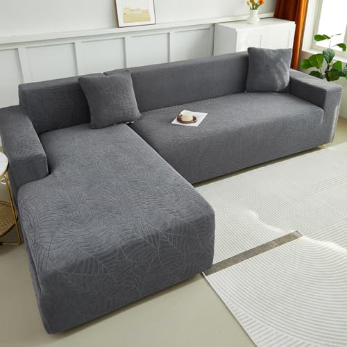 WULTNICEW Sofa Überzug Sofaschoner Sofabezug 4 Sitzer, Sofa Bezug Stretch Sofa Cover Überwurf Universal Couch überzug, Ecksofa für L Form Erfordert Zwei Couchbezug(4Sitzer Dunkelgrau)