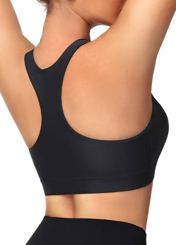 MIVEI Women's Sports Bra Swim Tops for Under Shirt Bikini Top Bathing Suit Modest High Neck Quick Dry Removable Padded UPF50+ Black