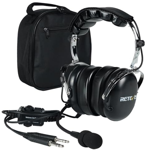 Retevis EHG001 - Cuffie aeronautiche di alta qualità per piloti, mono e stereo, riduzione passiva del rumore, microfono con cancellazione del rumore, cuscinetti auricolari in gel, fascia su misura