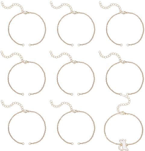 Beebeecraft 1 Box 10Pcs 18cm Adjustable Slider Bracelet Stainless Steel Golden Extender Chains Link with Lobster Claw Clasps for DIY Necklace Craft Jewellery Making