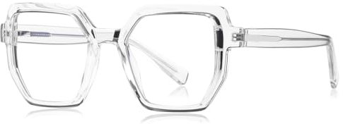 kachawoo Anti Blue Light Gläser Männer Frauen Big Frame Brillen TR90 Hexagonal Square Gläser Rahmen (transparent)