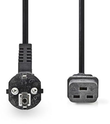 Nedis strömkabel – skyddskontakt – IEC-320-C19 – vinklad – rak – förnicklad – 2,00 m – rund – PVC – svart – etikett