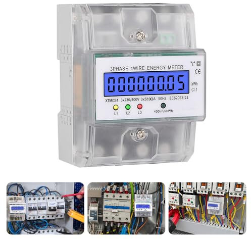 KUWUNG Sous Compteur Électrique Triphasé, Compteur Electrique Consommation 230/400V 5-100A Électrique Avec LCD Numérique pour Rail DIN Compteur Intermédiaire dÉlectricité