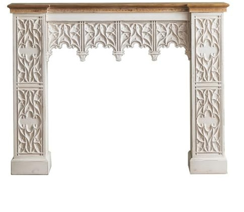 Table d'appoint rustique en bois massif pour entrée, salon, table console creuse sculptée vintage avec cheminée pour décoration d'intérieur