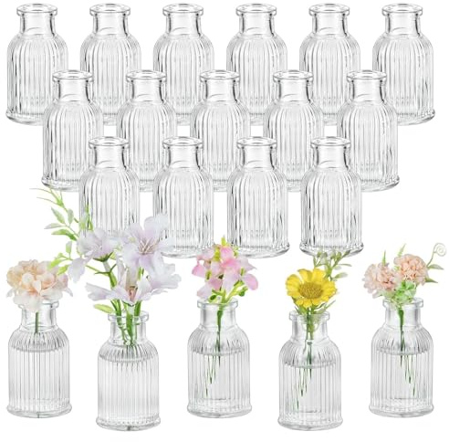 Glasseam Vaso di Vetro per Centrotavola: Set di 20 Piccoli Vasi Trasparenti per La Decorazione di Interni della Casa - Vasi Decorativi Moderni per Fiori Tulipano Rose