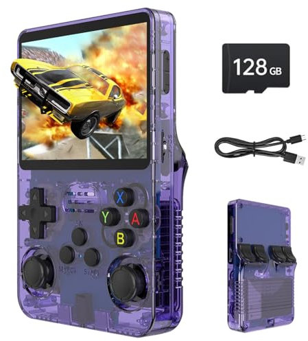 Febotak R36S - Console da gioco retrò portatile con schermo IPS da 3,5, 128 GB di memoria, oltre 40.000 giochi, basato su LINXU Open Source ARKOS, batteria da 3500 mAh (Viola)