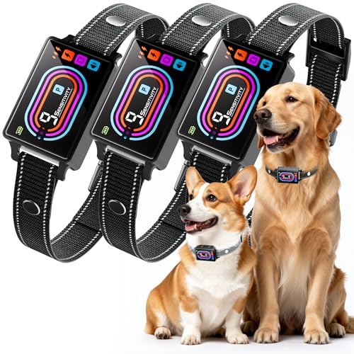 Dog Bark Collar 3 Pack, Smart Bark Collars for Dogs 5–130 lbs, Upgraded Anti Bark Training Collar with Beep, Vibration & Shock, 9 Sensitivity Levels, 5 Training Modes, Rechargeable & IPX7 Waterproof