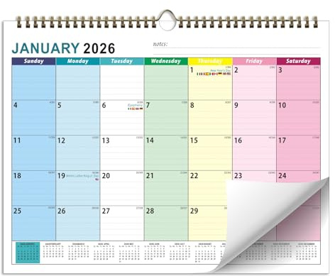 PIWOSGOL Calendario da parete 2026, A4 calendari Gennaio 2026 a Giugno 2027, Calendario da muro tavolo 18 Mesi, planner mensile Calendari per Parete, Organizzatore di Famiglia Ufficio