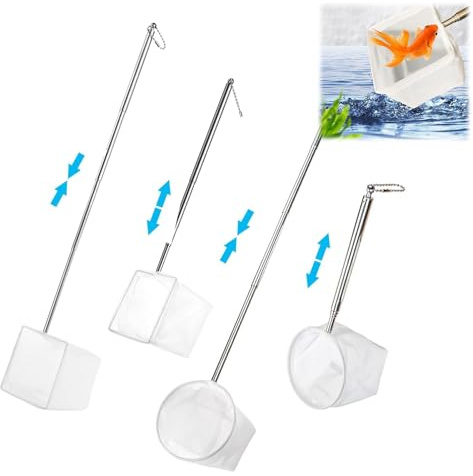 Aquarium Fishing Net,Fish Nets,Fish Tank Quick Catch Mesh,Fine Mesh,Extendable Handle,Square and Round,Small and Large,4Pcs