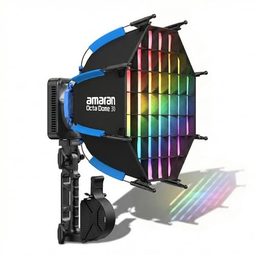 Amaran Ray 120c COB LED-videolampa i fullfärg, 120 W, ultrakompakt reseljus med Octa Dome 30 softbox, USB-C PD Power, IP54, OmniColor Engine, 2300 K–10 000K, app/NFC-styrning, Bowens-Mount