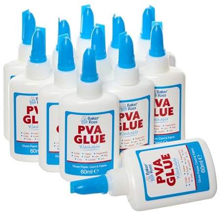 Baker Ross EV705 Mini tvättbart PVA-lim 60 ml – 12-pack, precisa och tvättbara limflaskor för hantverk