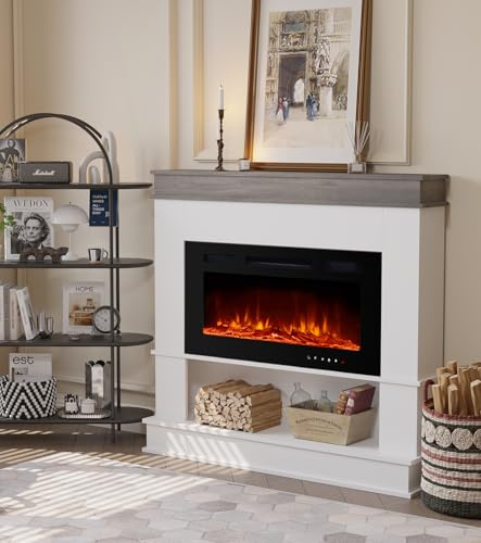 MachenFlame de 98CM Conjunto de Chimenea eléctrica con Efecto de Llamas Realista y Mando a Distancia con 12 Colores de Llama Ajustables, 900 W/1800 W