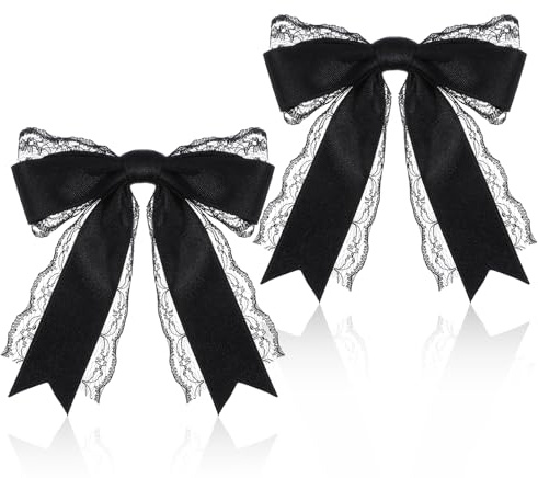 Matwsec 2 Pcs Black Hair Bows, Lace Black Bows for Hair Accessories