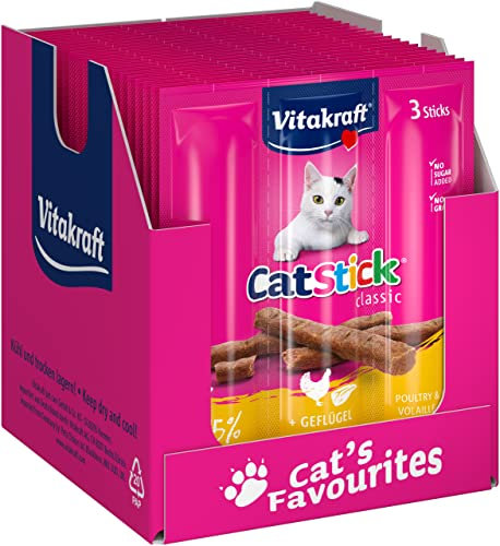 Vitakraft Cat Stick Classic, Katzensnack, Leckereien für Katzen, mit Geflügel und Leber, in Vorratsgröße (20x 3 Stück)