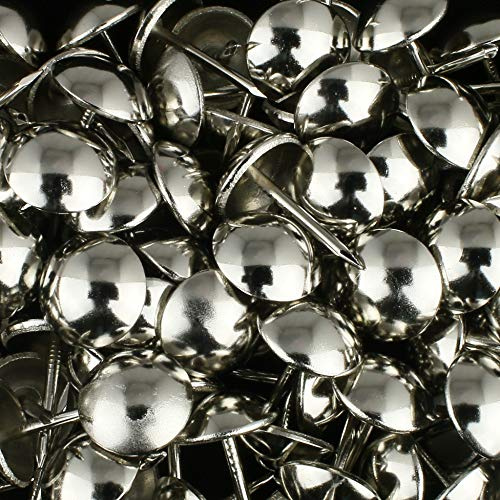 decotacks® Silver Finish Upholstery Nails, Furniture Tacks Thumb Tacks, Push Pin 7/16in - 100 Pcs/Box [Nickel/Silver Finish] DX0511