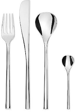 Alessi TI04S24 MU Besteckgarnitur 24 TLG. bestehend aus 6 Tafellöffel-Messer-Gabel und 6 Kaffeelöffel, Edelstahl, Silber, 4.5 x 54.5 x 5.5 cm