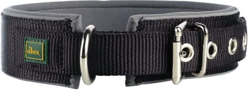 HUNTER Hundehalsband NEOPREN REFLECT, Farbe: schwarz/grau, weiche Neopren-Polsterung, reflektierend, besonders breit für optimalen Tragekomfort, ideal für Spaziergänge in der Dämmerung, Größe: L (60)