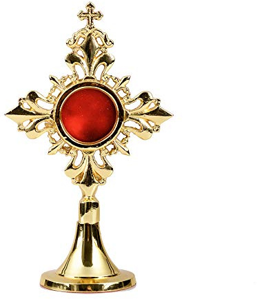 NKlaus Relicario de Custodia 17cm de alto Altar de la Casa de la Cruz Latón Sólido Porta Relicario de Oro Relicario de la Cruz hecho a mano 2852