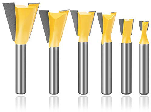 Mesee 6 Pieces Dovetail Router Bits, 1/4 Inch Shank Half-Blind & Through Dovetail Joint Router Bit Set Woodworking Milling Cutter Tools 1/4 3/8 1/2 5/8 3/4 7/8