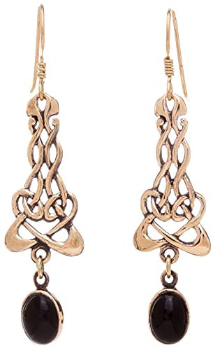 WINDALF Bohemia Celtic Ohrringe SPIRALS 6 cm Mediaval Ohrhänger mit schwarzem Onyx Kelten-Ohr-Schmuck Hochwertige Bronze