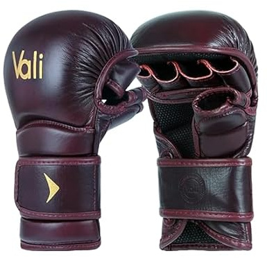 Vali Lancer Leather Hybrid MMA Sparring Gloves 7oz (Red, Medium)