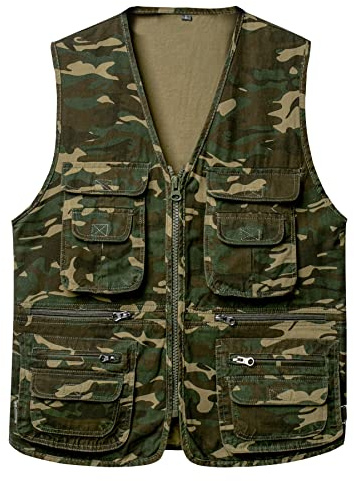 OlyljpinZ Uomo Gilet da Pesca Multitasche Traspirante Fotografia Top Caccia Campeggio Escursionismo Gilet Casual Leggera Giacca Senza Maniche (XL, Verde Mimetico)
