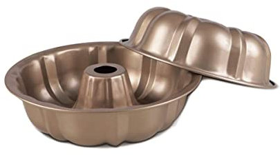 Gurlideo 2PCS Fluted Cake Tin, Nonstick Round Cake Pan, Carbon Steel, 23.5 cm Baking Moulding Tin, for Baking Cake Bread (Gold)